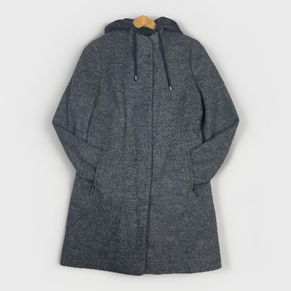MICHAEL Michael Kors Wool Blend Hooded Coat Bib Zipper Hidden Buttons Women's XS